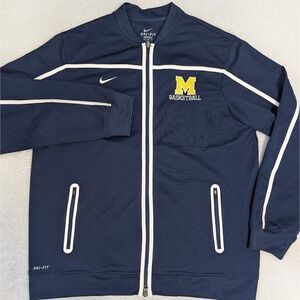 Nike Navy and White Basketball Dri-FIT Track Jacket with Yellow M Logo